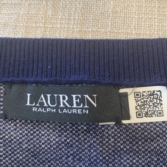 Lauren  Ralph Lauren black label 
Women Size L short sleeve navy 
Stripe sweater - Picture 3 of 5